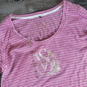 Victoria's Secret Logo Sleep Shirt Nightgown Striped Long Sleeve Medium